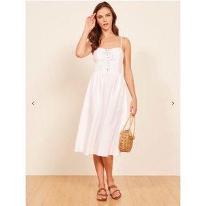 Reformation White Linen Serena Lace Up Dress 14